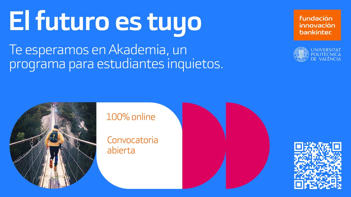 CPInnovacion's tweet photo. 📢💥 Última llamada del #ProgramaAkademia a estudiantes #disruptores de la @UPV.
❗ Hoy finaliza el plazo para inscribirse en la 3ª convocatoria de emprendimiento e innovación gratuito de @FundacionBKT.
📲⏱ 8 sesiones online de 1 h.
¡Apúntate ya! 🙋♀️👇
https://t.co/M558OfzXEk https://t.co/g753G3rTkC