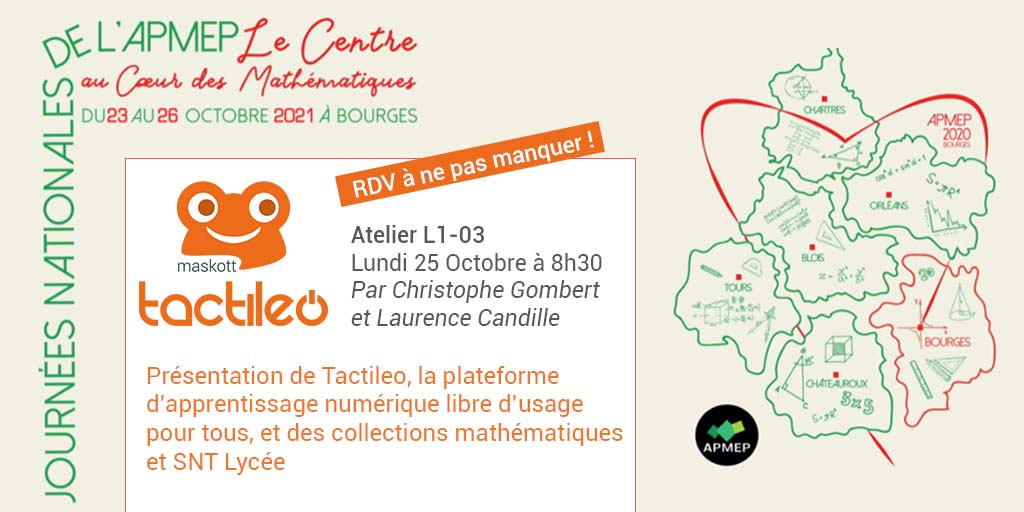 TactileoEdu's tweet photo. 🗓️J-1 #jnapmep
📢Enseignant en #maths #collège ou #lycee ?

👉RDV 25/10 à 8h30 : pour l'atelier de présentation de @TactileoEdu libre d’usage pour tous et les banques de #ressources numériques #Mathscope animé par @MathsGombert et L.Candille

🌐https://t.co/UkRDGqXqGJ 
@Apmep_Nat https://t.co/I2bzCuVCAT