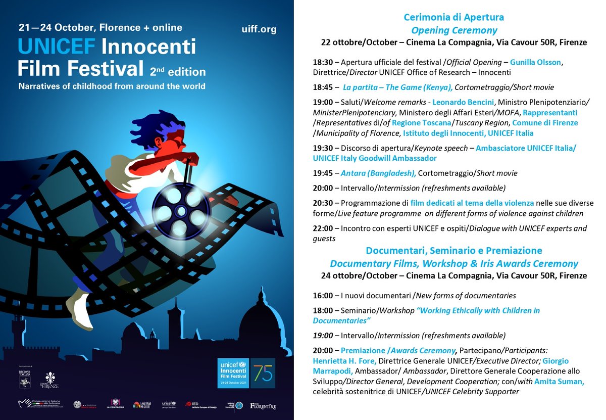 cooperazione_it's tweet photo. Oggi la cerimonia di apertura di @UNICEFInnocenti Film Festival #UIFF 2021. Diventare grandi. Storie da tutto il mondo.🔗https://t.co/ljMuBV1ouY
@UNICEFInnocenti Film Festival opening ceremony.
More on the narratives of childhood from around the 🌐👉 https://t.co/ljMuBV1ouY https://t.co/8LxeZ6DLJ4