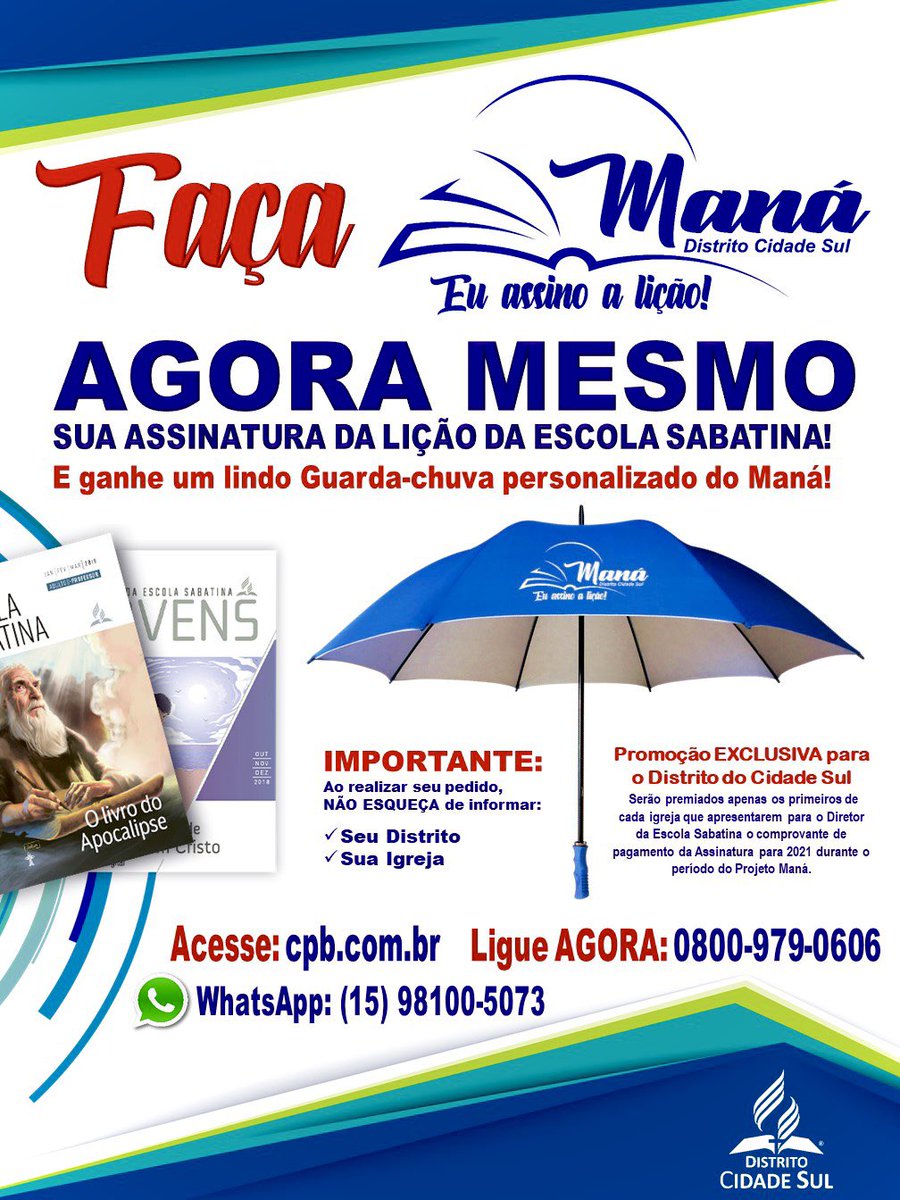 Daniel_Budal's tweet image. 💠 Não deixe de fazer a sua assinatura da Lição da Escola Sabatina e garanta seu Maná para 2022!🙏🏻🤗❤️ #Maná2021  #DistritoCidadeSul  #AOPéTOP