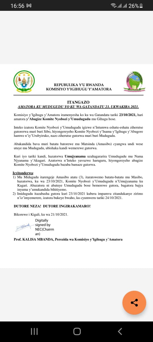 NyaruguruDistr's tweet photo. Abagize Inteko izatora Komite Nyobozi y'Umudugudu n'Umujyanama uzahagararira umudugudu mu Nama Njyanama y'Akagari barasabwa kuzitabira amatora kuri site zateganijwe hakiri kare
#Amatora2021
#LGElections
#RwandaElection https://t.co/QBFMokgbYD