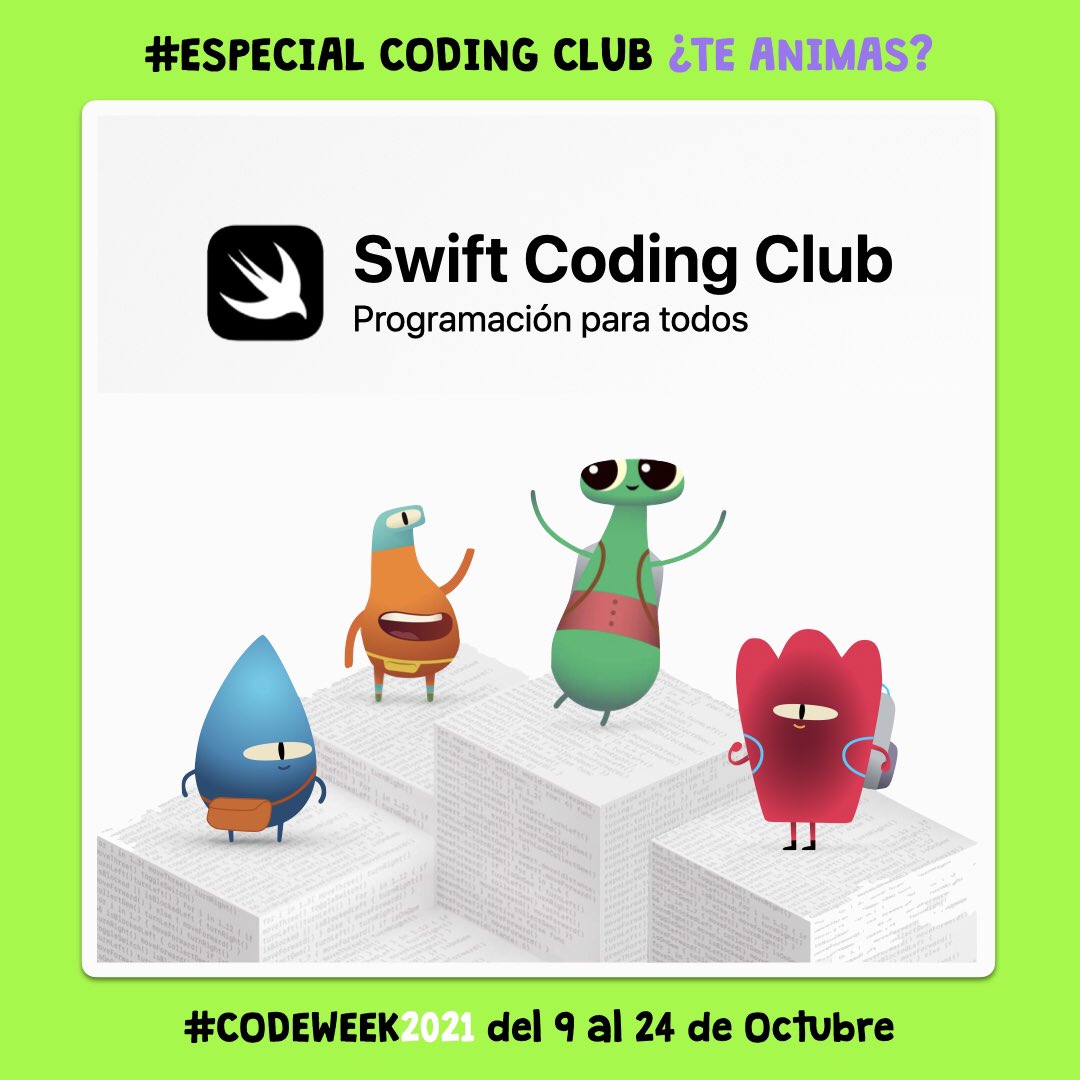 RossellimacEDU's tweet image. RC221021

Terminamos #codeweek con #Swift #CodingClubs 
Aprende divirtiéndote a programar y diseñar apps: actividades basadas en el lenguaje de programación de #Apple, trabajo en equipo, diseño de prototipos y reflexión sobre cómo cambiar el mundo. #everyonecancode @AppleEDU