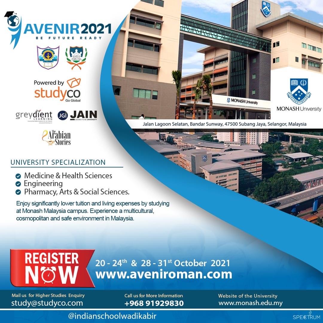 arabian_stories's tweet photo. Numerous Career Options.
Plethora of Higher Education Opportunities.
Inspirational Thoughts &amp; Motivational Speeches.
Never miss this opportunity to be there at AVENIR2021
Register @ https://t.co/6Tm0lKS0gv
#avenir #avenir2021 #iswk #indianschoolwadikabir #iswkoman #higherstudies https://t.co/dVe9P3jKou