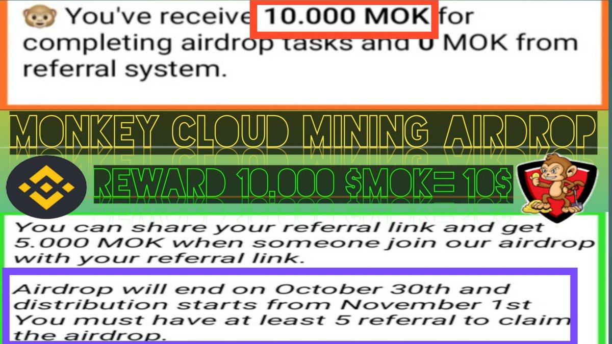 WdBisa's tweet photo. 🐵Monkey Cloud Mining Airdrop - Reward 10.000 $MOK - Airdrop End 30 Okt - Distribusi 1 November 2021
https://t.co/D7LbLf9NRJ

#MonkeyCloudMiningAirdrop #MonkeyCloudMining #MCM #MOK #MOKToken #Mining #CloudMining #MiningLegit #MiningLegit2021 https://t.co/D8QF7GtLKk