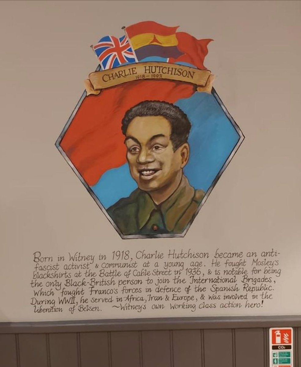 Celebrating Charlie Hutchison, International Brigader &amp; ‘working class action hero’, in this new mural in a #Witney café ¡No pasarán! #BlackHistoryMonth <a href="/IBMT_SCW/">IBMT</a> bit.ly/3m4XIAR