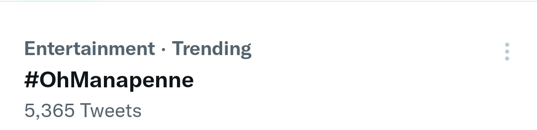 #OhManapenne Hashtag trending all over the Country ❤️.
Congratulations Team #OhManaPenne ❤️🤩

Watch #OhManaPenne Only on @DisneyPlusHS 

<a href="/iamharishkalyan/">Harish Kalyan</a> <a href="/priya_Bshankar/">Priya BhavaniShankar</a> <a href="/KaarthikkSundar/">Kaarthikk Sundar</a> <a href="/devarajulu29/">Devarajulu Markandeyan</a> #harishkalyan