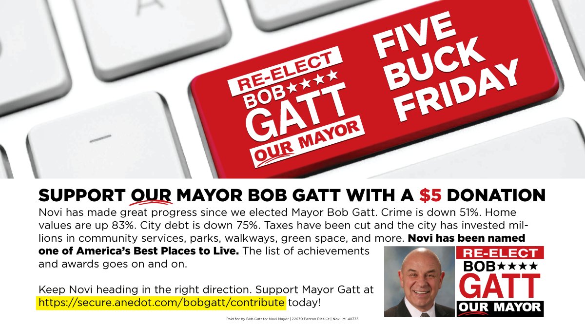 It's Five Buck Friday! Help the campaign finish strong. Chip in $5 today! Donation link:
secure.anedot.com/bobgatt/contri…