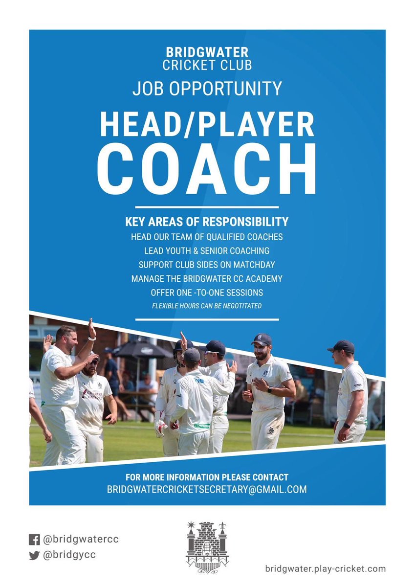 BridgyCC's tweet photo. 🏏 WE'RE HIRING! 🏏
We have a fantastic opportunity for a Head/Player Coach to lead our team of qualified coaches to plan and deliver our Cricket Programme across the club. See below for more details. If you are interested please contact our club email below or dm 💙💙 https://t.co/BGqNGqEuaZ