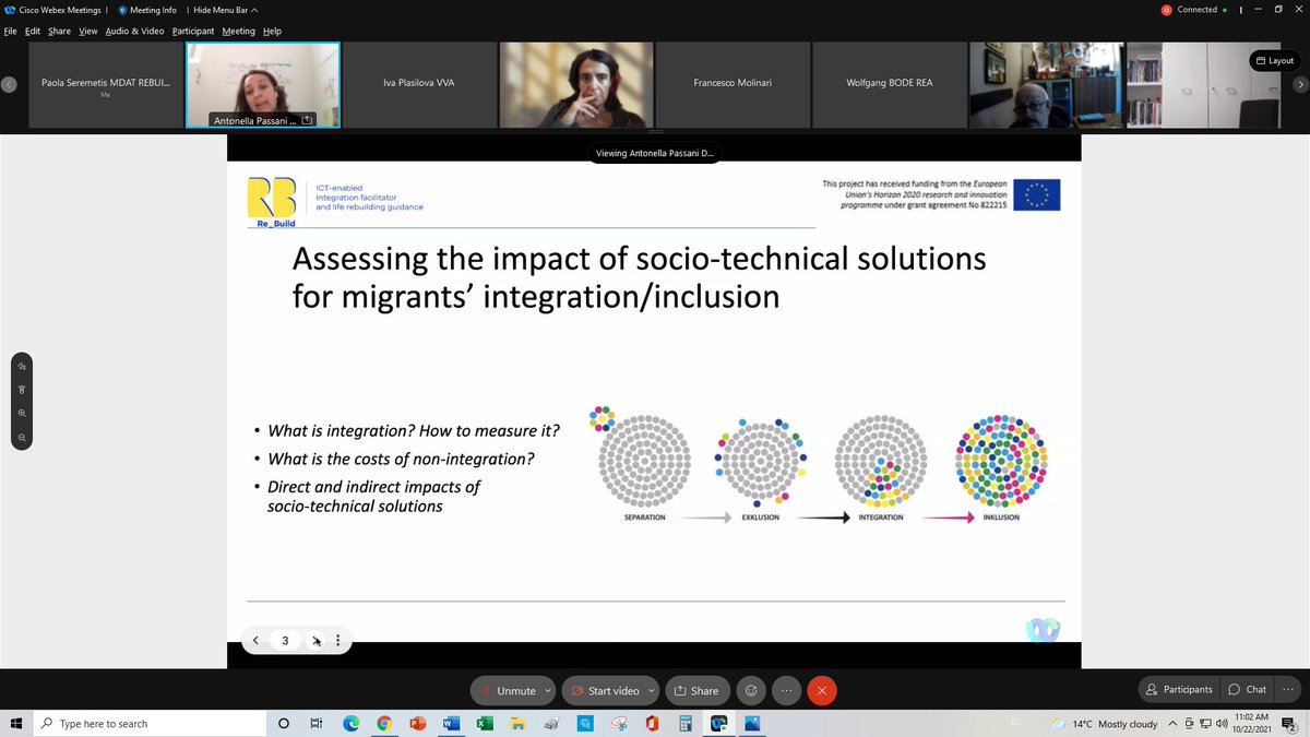 2nd day 2nd Joint Migration Workshop: sustainability of solutions and social integration. 
<a href="/apassani/">antonella_passani</a> <a href="/DenInstitute/">den-institute</a> presents the impacts from <a href="/Rebuild_eu/">REBUILD Project</a> socio-technical solutions for #migrants integration 
<a href="/REA_research/">European Research Executive Agency</a> <a href="/MIICT_EU/">MIICT</a>, <a href="/H2020Welcome/">Welcome_H2020</a>, 
<a href="/H2020Micado/">MICADO H2020</a>, <a href="/NADINEprojectEU/">NADINE</a>