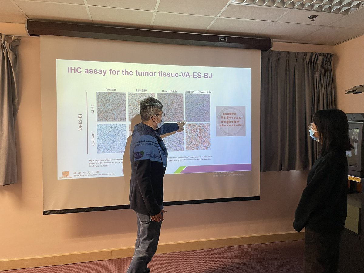 herbloong's tweet photo. Lab meeting with #PhD student @JoeyZhangYJ 🥼👩‍🔬😬. Making good progress in studying potential #synergistic potentials of #HDAC inhibitors &amp; #cytotoxics in sarcomas through #invivo &amp; #invitro models. Some data to be presented at @ctosociety #CTOS2021! @CUHKMedicine #CUHKSarcoma https://t.co/44vlwl8zpB