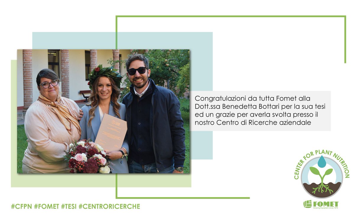 fometfert's tweet photo. Happy graduation Doc. Benedetta Bottari! Thank you for preparing your dissertation at Our Research Centre #fometspa #fertilizzanti #fertilizers https://t.co/9SYamR3Yt0