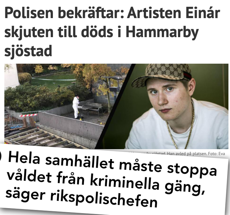 jonsson_henrik's tweet photo. Nås av den fruktansvärda nyheten att den blott 19-årige rapstjärnan Einár mördats veckan innan han skulle vittna mot Vårbynätverket. Min första reaktion är sorg. Sorg för att en ung och mycket begåvad man kallblodigt berövats sitt liv. (1/7) https://t.co/FV9y6Hxti2