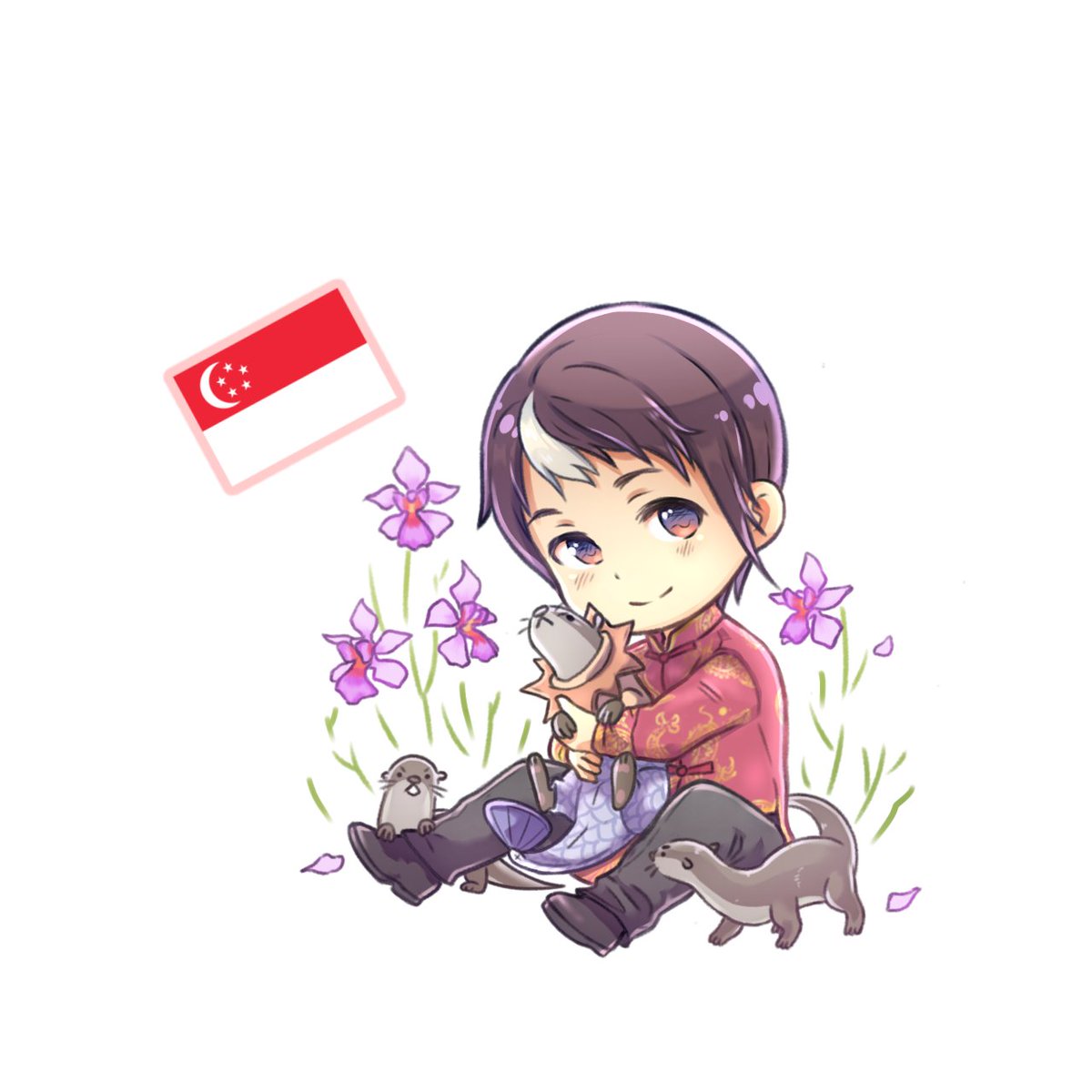 Singapore and his pack of feisty otters. 🦦🇸🇬 #hetalia #ヘタリア