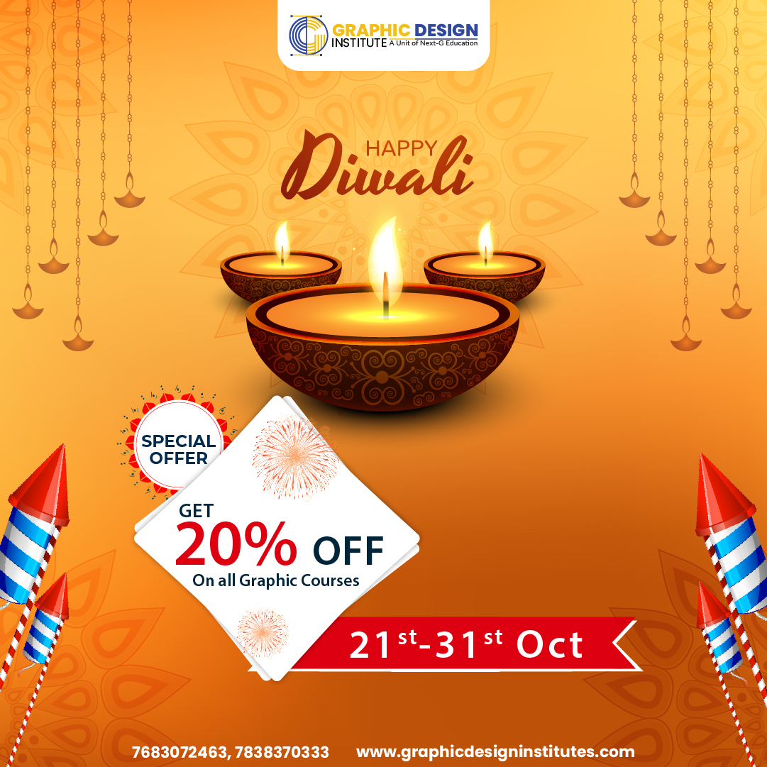 💥 DIWALI BIG OFFER on all COURSES 💥
🥳 Get 20% OFF on all #GraphicDesignCourses
🤩 Offer Valid Till 31st October 2021

Enroll at: graphicdesigninstitutes.com
BOOK FREE DEMO NOW: +91 78383 70333
.
#graphicdesigninstitute #photoshop #coreldraw #indesign #Illustrator #bootstrap