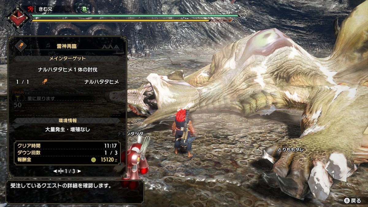 きむ兄 新イベント 雷神再臨 ひっさしぶりのナルハタ １乙だし11分以上かかるし報酬なんもないし これもやる価値ねーな 強いだけ モンハンライズ Mhrise モンハン Nintendoswitch