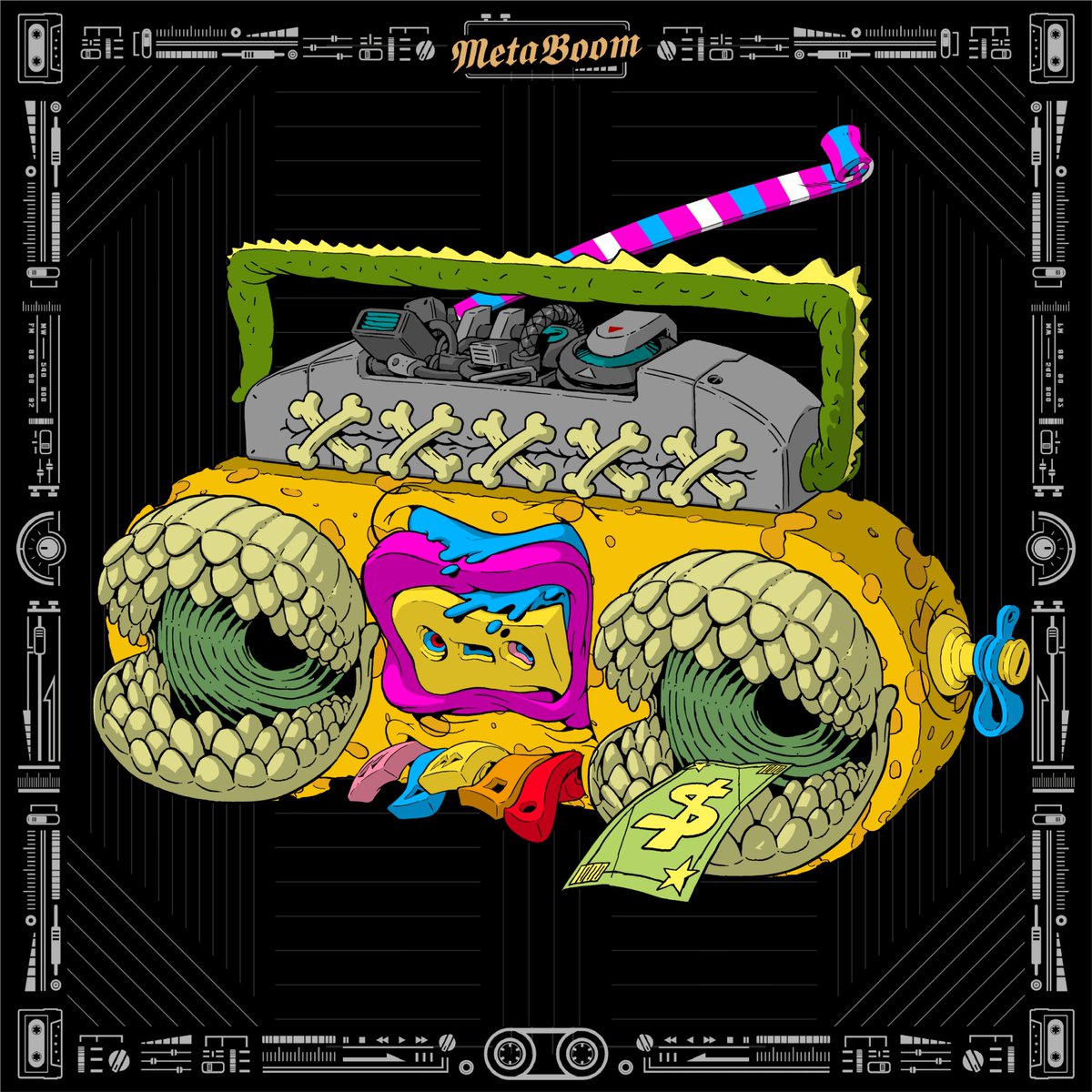 metaboom_nft's tweet photo. That mouth looks like a black hole with gnarly teeth. SIck art!
Do the following to enter presale and flex your #musicNFTs. 

To enter the WL, check here:
📻 RT &amp; Follow @metaboom_nft
📻 Comment ur RT link &amp; Wallet Address at: https://t.co/0vPfNiZEiq https://t.co/2PViI70Xcu