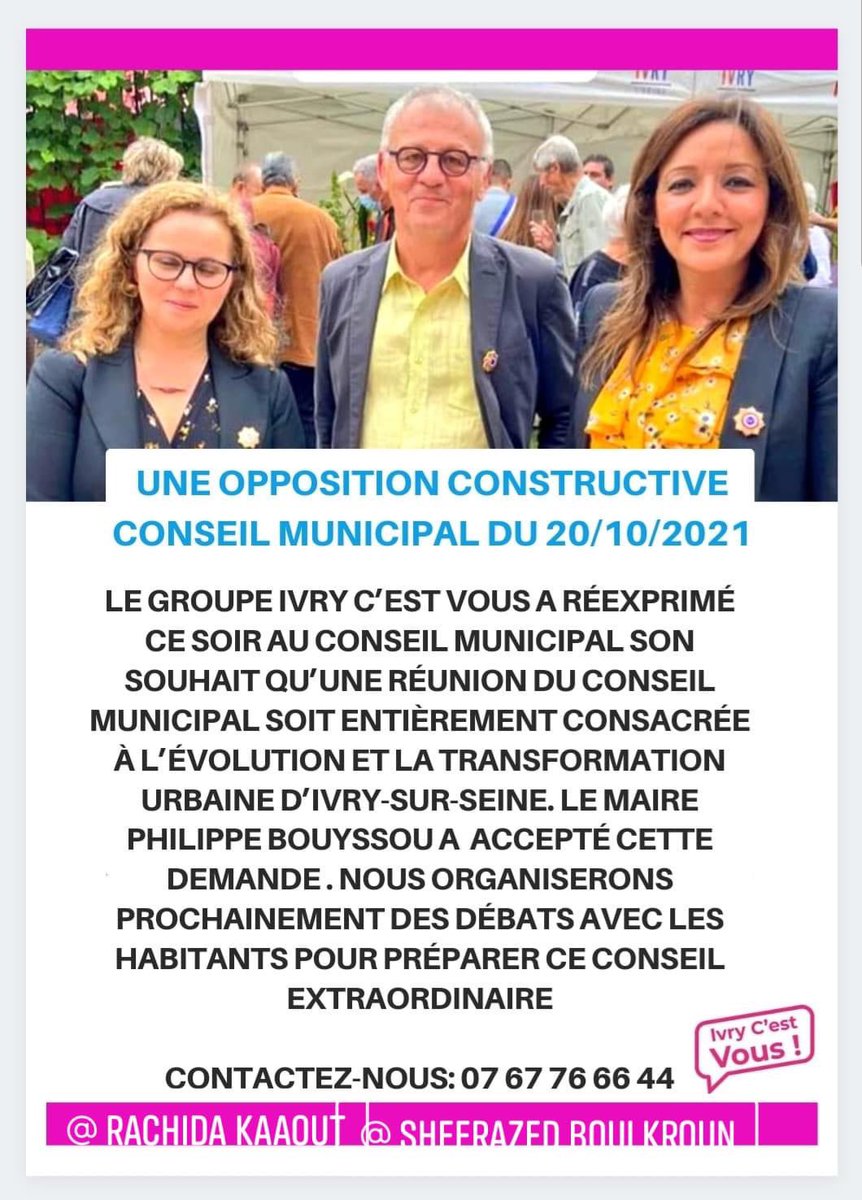 BoulkrounShee's tweet photo. La tenue d’un Conseil Minicipal dédié à l’urbanisme et la transformation d’#Ivry était une de nos demandes répétées. 

Hier soir le Maire s’est engagé à ce qu’un tel conseil se tienne.

C’est cela une opposition constructive !

#CM #Ivrycestvous https://t.co/d6E0yxRrr1