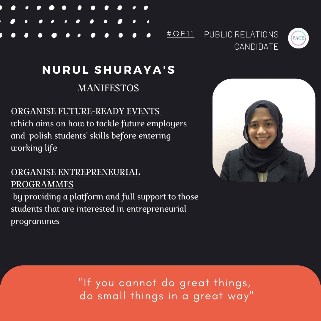 OfficialPACE_'s tweet photo. #GE11 Nurul Shuraya
Public Relations Department Candidate https://t.co/D3ZjvnVrmV