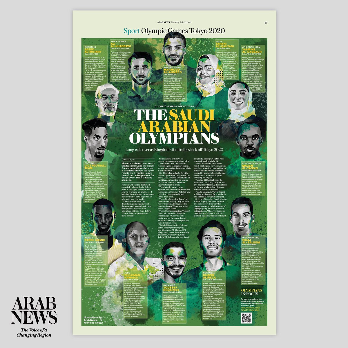 simonkhalil75's tweet photo. Arab News has won Silver in the Asian Newspaper Awards Tokyo Olympics competition @tksajeev - Best Sport Pages. Big thanks to @chuangraphics for the brilliant illustrations. Congratulations to the whole @arabnews team!

#tokyoolympics
#illustration
#sportpagedesign https://t.co/lksmotbDfO