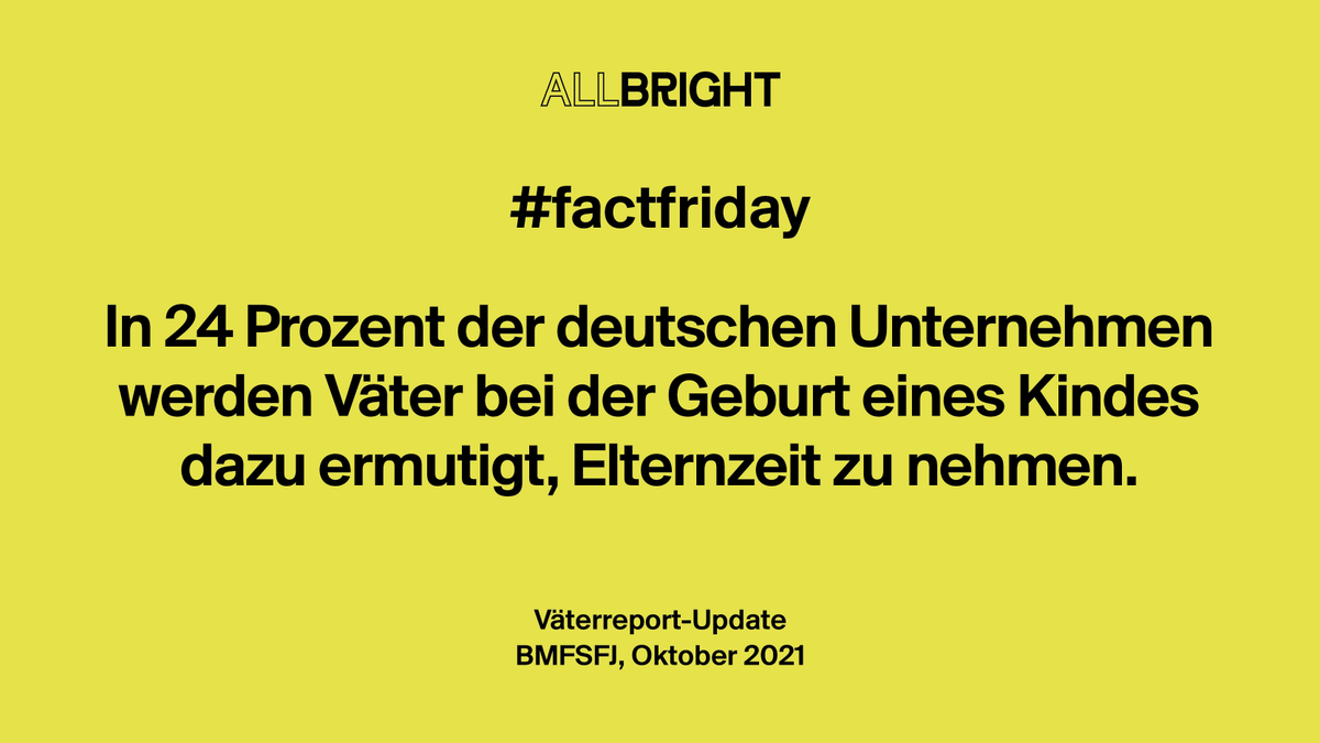 AllBrightGer's tweet photo. Ein guter Rat für Unternehmen, die mehr Frauen in Führungspositionen haben wollen: schickt die #Väter in #Elternzeit. Denn so driften die Lebensläufe und damit auch die Karrierechancen von Männern und Frauen nicht zu sehr auseinander. #diversityhack #levelplayingfield https://t.co/ahclN3aXtw
