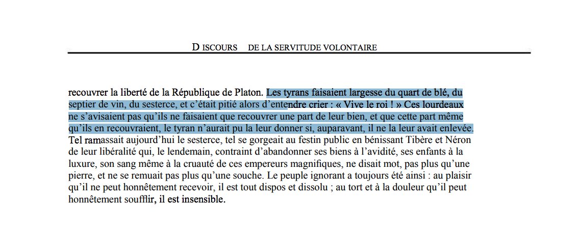 Le chèque carburant plutôt qu'une baisse de la fiscalité ? C'est Étienne de la Boétie qui en parle le mieux dans son discours de la servitude volontaire. #Castex20h