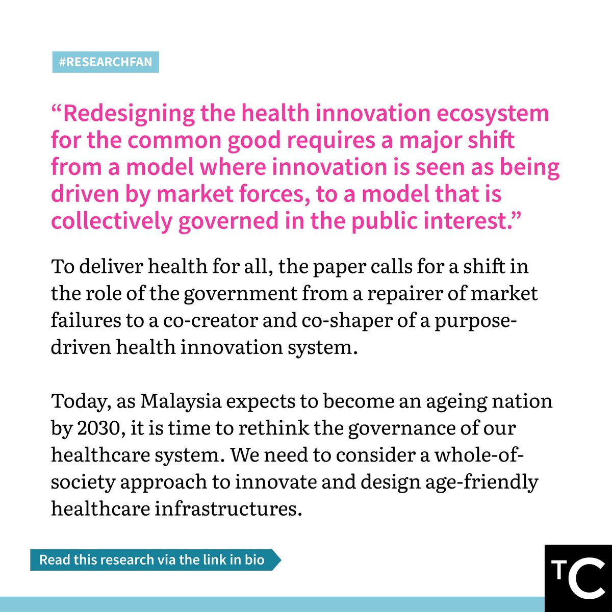 CentreMY_'s tweet photo. Our Researcher, @EdwinGoh95, recommends a research paper by @WHO which looks into how the government’s role can be reimagined as a co-shaper and co-creator in the health innovation ecosystem.

Are you a #ResearchFan? Tell us about a research you found interesting in the comments! https://t.co/bMPIgZXCDl