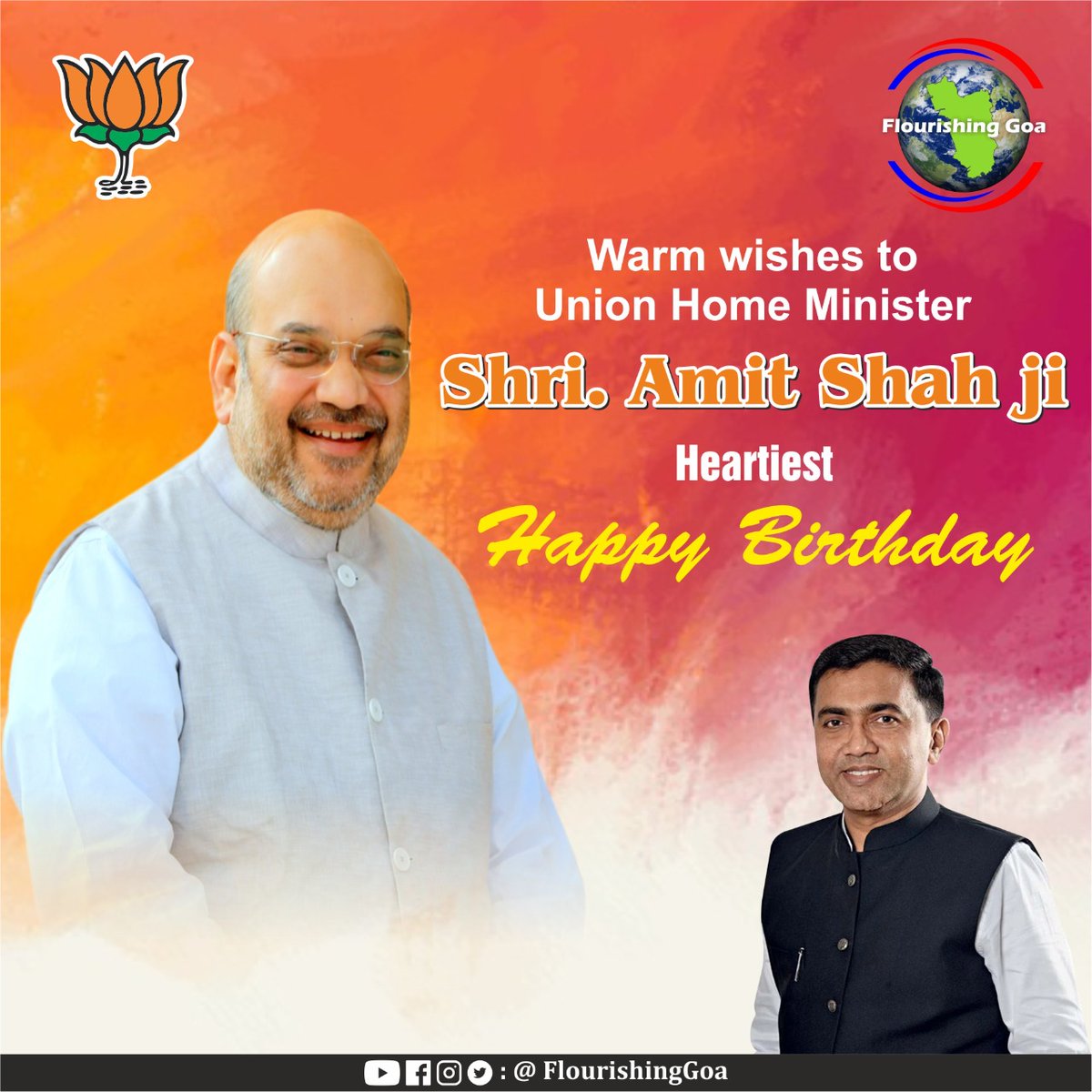 FlourishingGoa's tweet photo. CM Wishes Heartiest Happy Birthday to Union Home Minister Shri Amit Shah ji
#AmitShah #AmitShahji #Minister #UnionHomeMinister #Birthdaywishes #CMO #DrPramodSawant #amchodotor #SwayampurnaGoa #Goa #CMOGoa #makeindia #makeingoa #BJP #bjpgoa #bjpindia #BJPAgain https://t.co/tb7rv01wIq