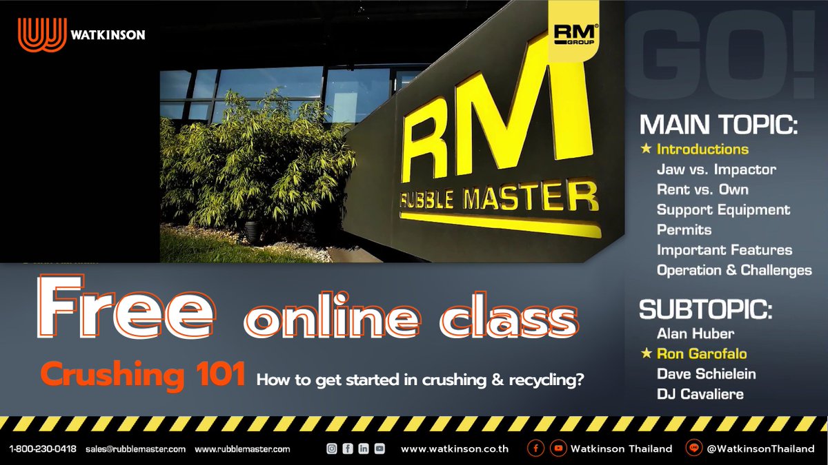 Watkinson_th's tweet photo. Free online class
Crushing 101

How to get started in crushing &amp; recycling?
A comprehensive training class for everybody who wants to own a crusher.

https://t.co/qftRzSAY6T

Mobile : 092 447 1514
Email   : marketing@watkinson.co.th 
Line ID : @watkinsonthailand https://t.co/4FuYWIaMit