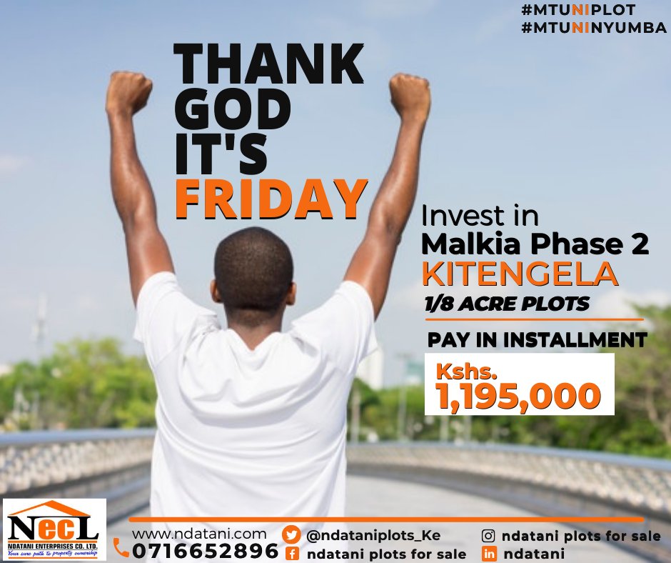 ndataniplots_Ke's tweet photo. Friday feeling!
Associate with people who are likely to improve you.
https://t.co/rPXZysdMNc
Engage us 0716 652 896
#MtuNiPlot https://t.co/3tikCo0HYo