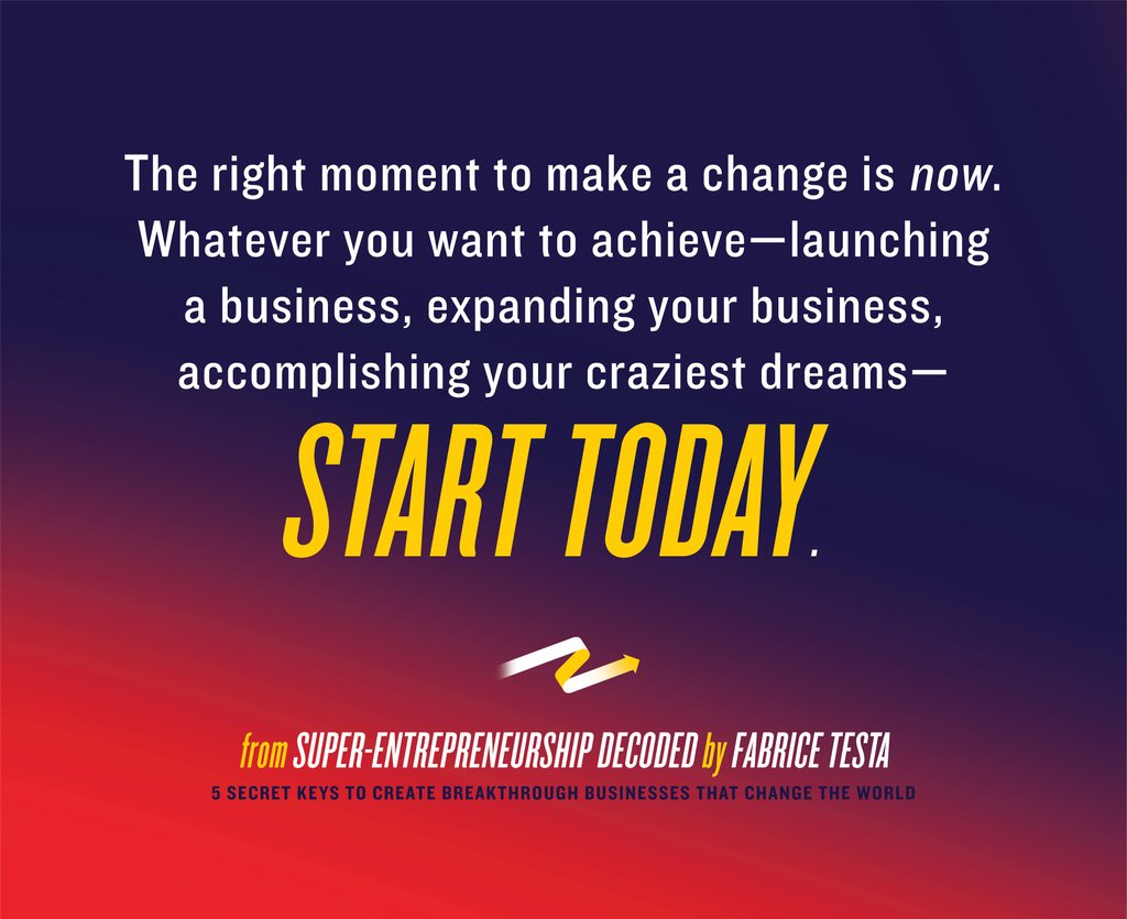 fabricetesta's tweet photo. It's never too early or too late to start #materializing your dreams. Once you have #visualized your #bigdream, and a good #plan on hand, do it... don't wait! Learn more in my #book #SuperEntrepreneurshipDecoded.β
β
Get your copy > https://t.co/crEWKlL7r3
β
#fabricetesta ππ»β https://t.co/RZtMWP7rwe
