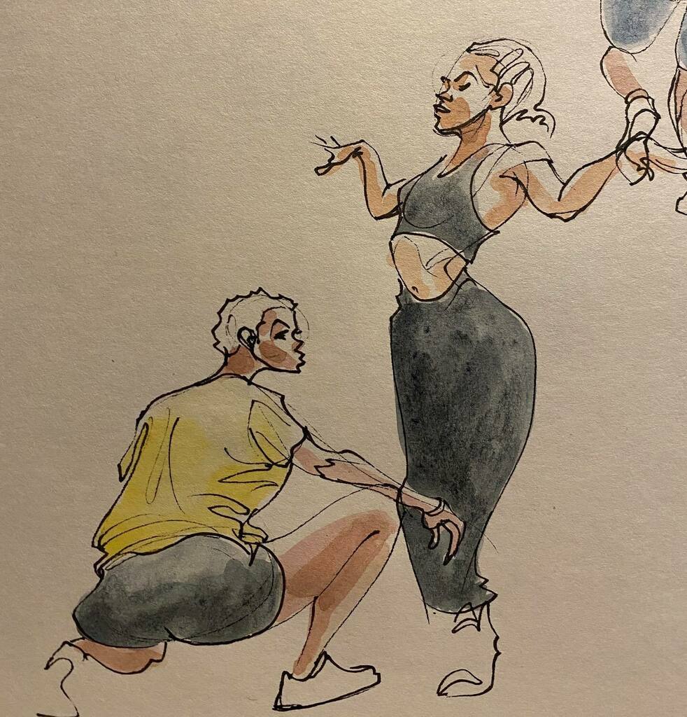 KafuiAvornyo's tweet photo. Finding that groove. #dancers #morningpractise #storyartist #gatesheaddraw21 #observationaldrawing #gesturedrawing #watercolour #pen #walktosee #sketch #kanklo #aflao #gh https://t.co/HLTMHMfeax https://t.co/rFlyssNdfB