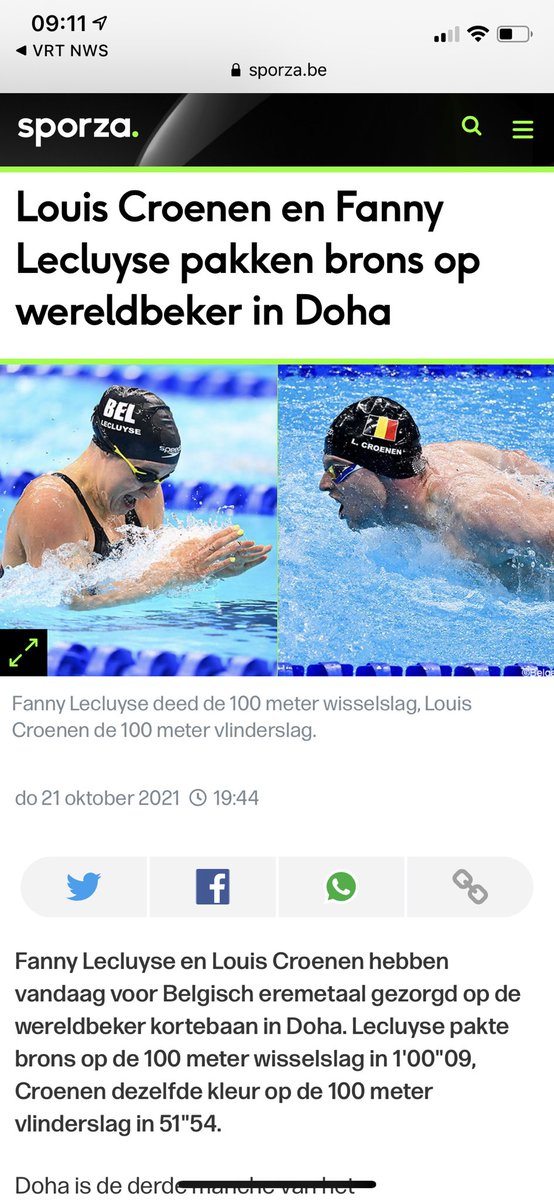 BramCops's tweet photo. Knap gedaan @FannyLecluyse @LouisCroenen !!! Belgian swimming !!! World class athletes!!! @sporza #SWIMMING #fina https://t.co/0f1TsMqSez