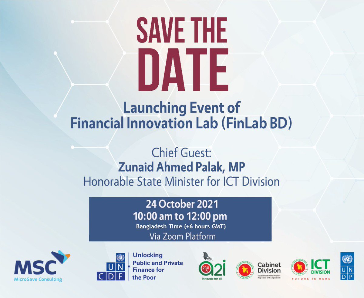 MicroSave's tweet photo. @a2i_bd, @UNCDF &amp; @MicroSave work to advance #sustainable #propoor growth and achieve #SDG in #Bangladesh 
Together, we formed the Financial Innovation Lab Bangladesh (#FinLabBD), due for launch on 📅24 Oct ’21 ⏰10am to 12pm BST 
Catch the event at 🔗 https://t.co/IHChDjy3J2 https://t.co/VE6pTxVHGp