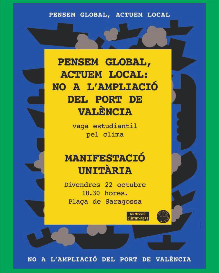 ✊🏿Aturem-los! 

📣No a l’ampliació del Port de #València! 

💧Defensem l’#Albufera, defensem el territori!

📅Hui, divendres, 22 d’octubre
⏱18.30h
📍Pl. Saragossa - VLC 

#NoAmpliacióPort
#EmergènciaClimàtica⚠️🌍