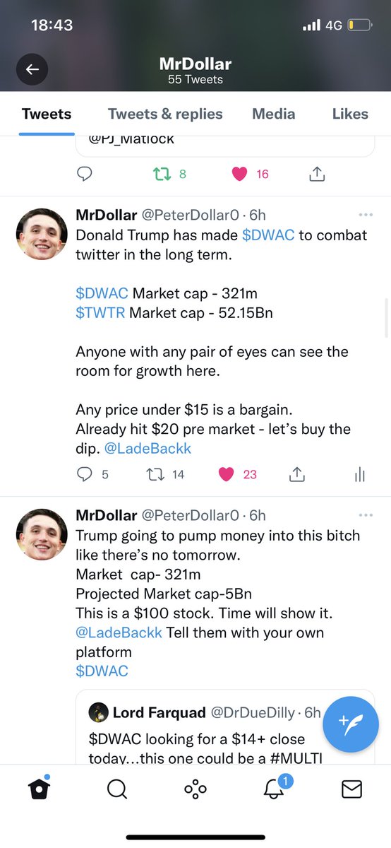 PeterDollar0's tweet image. Bears get off of this page…
All i’m going to do is prove you wrong every-time 🦆
Don’t say I didn’t tell you
Nervy day to trade today - Whole market being sucked by $DWAC - Doesn’t look like she’s stopping…
$CEI really tempting for a re entry at this discount 

$WISH $PROG
