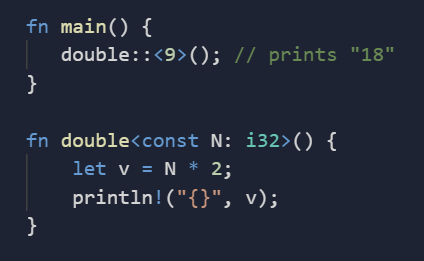 pushkine_'s tweet photo. I've seen many wacky Rust features, but this is by far the wildest I've ever bumped into

As long as they can be evaluated at compile-time, you may pass function parameters through type generics and use those generics as values https://t.co/ip4HivNSMf