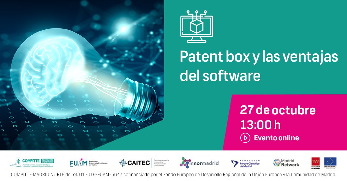fuam_uam's tweet photo. La @fuam_uam @InNorMadrid organizan un taller #COMPITTE junto a @OEPM_es y @MoneyOak_ES para explicar al tejido empresarial cómo beneficiarse del #PatentBox
@pcmMadrid
@MadridNetwork
@ComunidadMadrid
🌐https://t.co/gT8zNIHvYa https://t.co/XDpmVOQDEc