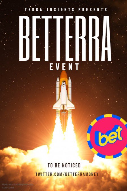 <a href="/BetTerraMoney/">BetTerra</a> is a GameFi betting platform designed to do good, powered by <a href="/terra_money/">Terra 🌍 Powered by LUNA 🌕</a> &amp; member of <a href="/TerraCharity/">TERRA CHARITY ALLIANCE 🌖</a> Alliance

This potential project is attending to launch its own token on @starterra at the end of this year. 

For discussion: t.me/Bet_Terra