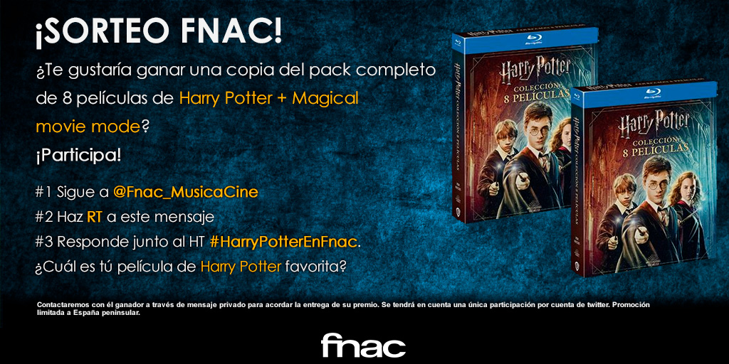 Fnac_MusicaCine's tweet photo. #PotterHeads, aún no hemos terminado😏

¿Te gustaría ganar una copia del pack de 8 películas de #HarryPotter + #MagicalMovieMode?🧙

¡Participa!

✅Sigue a @Fnac_MusicaCine
✅RT al tweet
✅Responde junto al HT #HarryPotterEnFnac.
¿Cuál es tú película de Harry Potter favorita? https://t.co/b56nmKgZCt