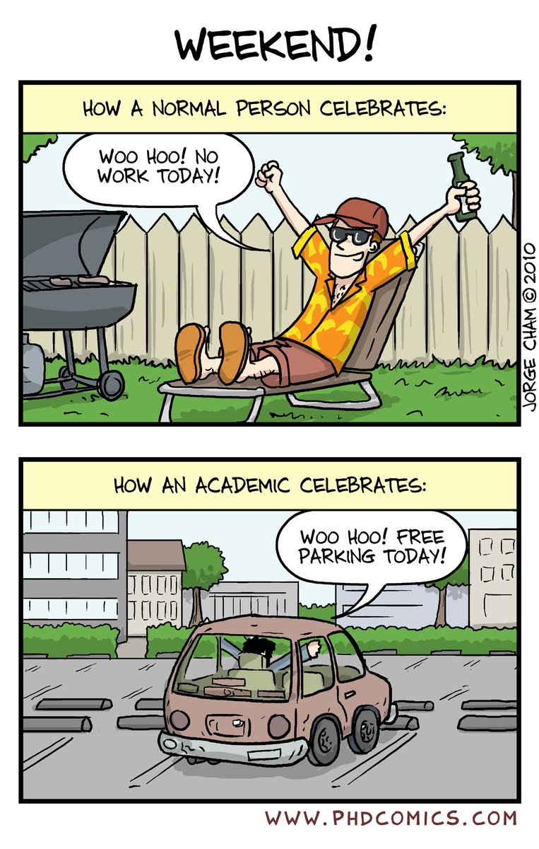 PHDcomics's tweet photo. Have a good weekend
**hey, my new book comes out Nov. 2 -> https://t.co/4YnYJPHbZU https://t.co/QhRwS6QqWN