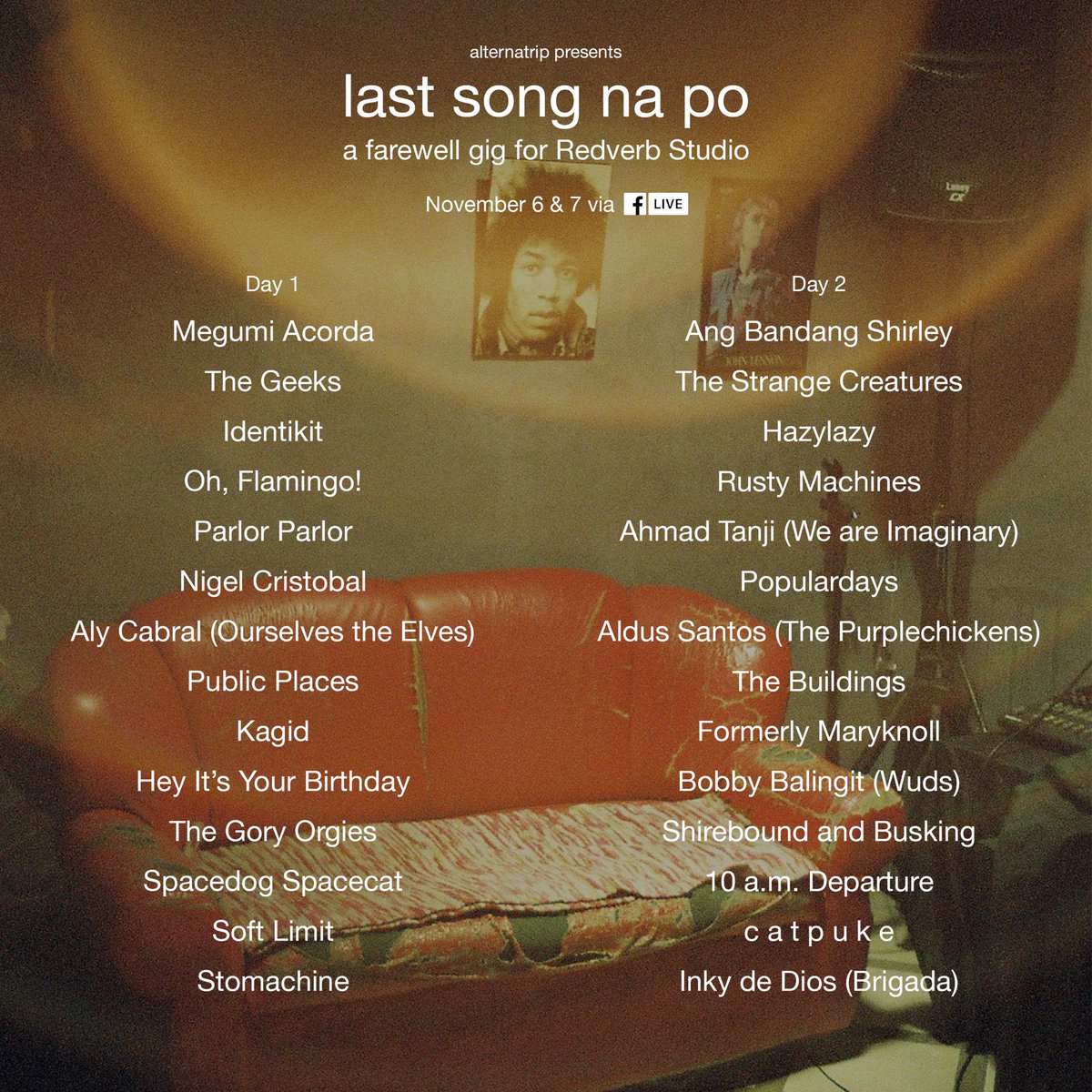 Unveiling the new additions to the show. All of these acts have been part of Redverb’s history in one way or another.

The Gory Orgies
The Buildings
Shirebound and Busking
Soft Limit
Stomachine
Bobby Balingit (Wuds)
catpuke
10am Departure
Inky de Dios (Brigada)
spacedog spacecat