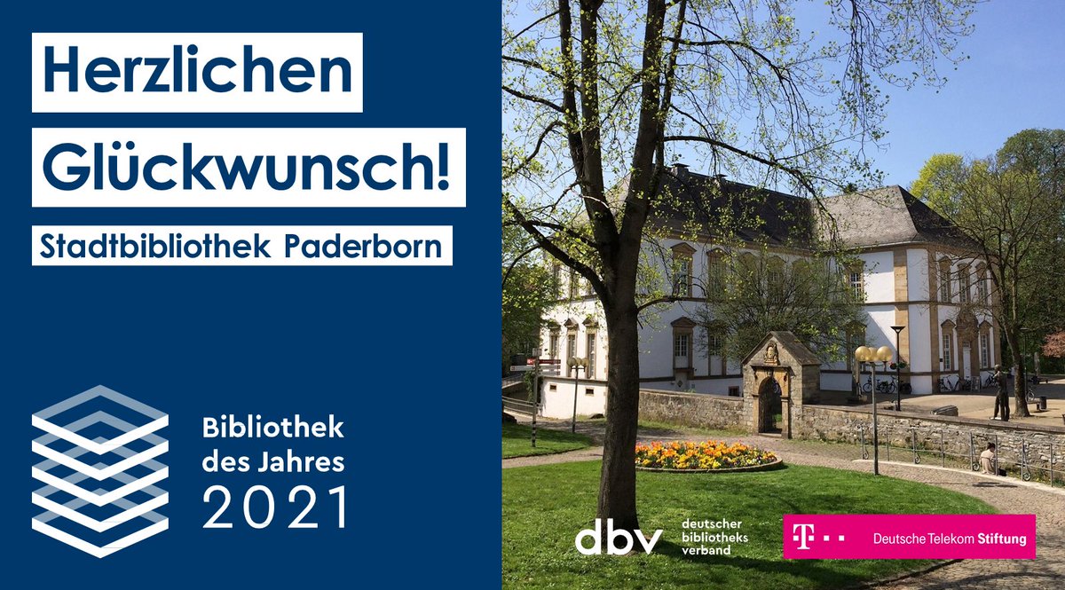 Und die #BibliothekdesJahres21 ist… Die #Stadtbibliothek #Paderborn!! 🥳Thomas de Maiziere von der @Telekomstiftung und Petra Büning vom <a href="/bibverband/">Bibliotheksverband</a> übergeben heute der Bibliothek den Preis. Wir gratulieren sehr herzlich und empfehlen einen Besuch in dieser tollen Bibliothek!!💐
