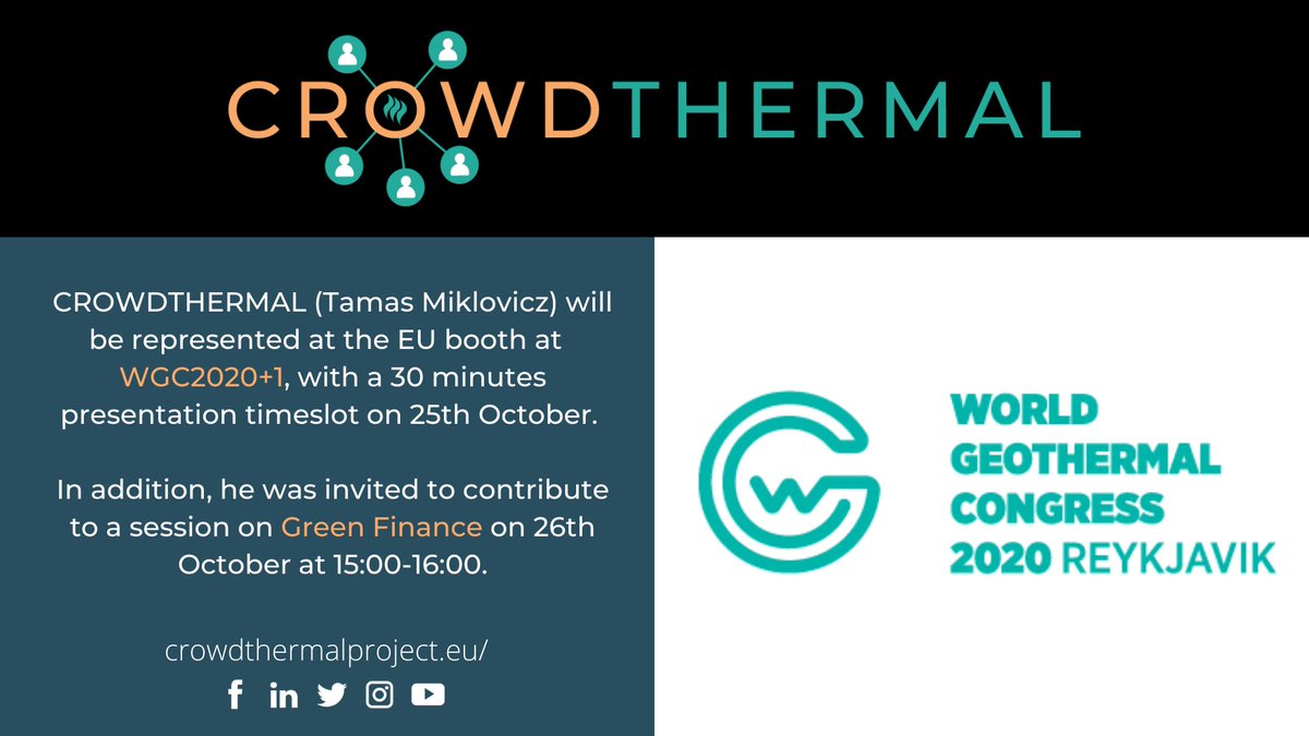 📢EVENT ALERT!
We will be present at the <a href="/WGCongress2020/">World Geothermal Congress 2020</a>! If you are attending the event, don't miss the opportunity to learn about #crowdfunding and #CROWDTHERMAL⬇️

#CROWDTHERMAL4ALL #geothermaldecade