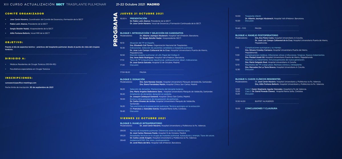 SECTtoracica's tweet image. 🙌 Second round. Continuamos con el segundo día de nuestro XII Curso de #ActualizaciónSECT
Hoy es el turno de:
◻️ Manejo #intraperatorio
◻️ Manejo #postoperatorio
◻️ Casos #clínicos de residentes
Más información ➡️ ow.ly/r2b150Gvprt
#cirugiatoracica #thoracic #surgery