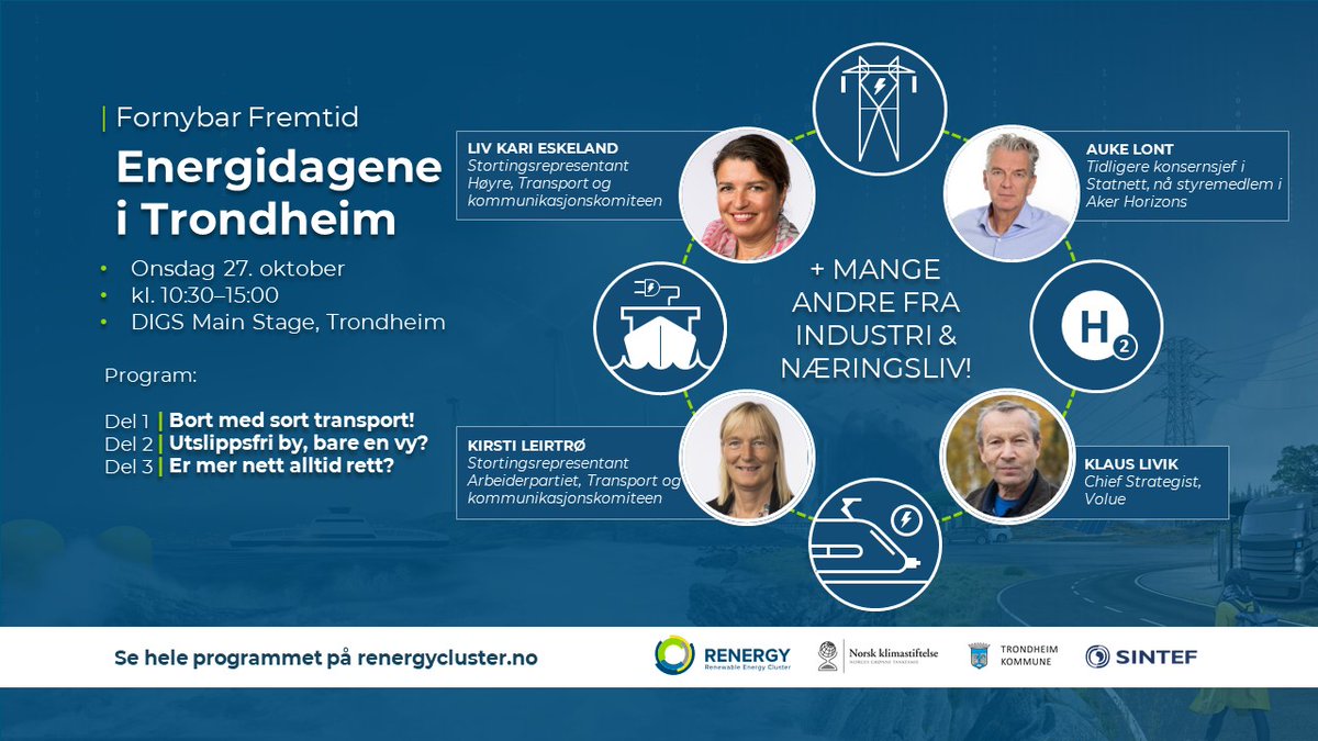 Får vi bort sort transport? Er egentlig utslippsfri by bare en vy? Og er mer nett alltid rett? Bli med på #energidagene neste uke! @Klimastiftelsen <a href="/SINTEF/">SINTEF</a> <a href="/EnovaSF/">Enova SF</a> <a href="/InnovasjonNorge/">Innovasjon Norge</a> @EnergiNorge <a href="/eidem/">Bengt Eidem</a> <a href="/EskelandLiv/">Liv Kari Eskeland</a> <a href="/plusCities/">+CityxChange</a> <a href="/volue_com/">Volue</a>   renergycluster.no/arrangement/fo…