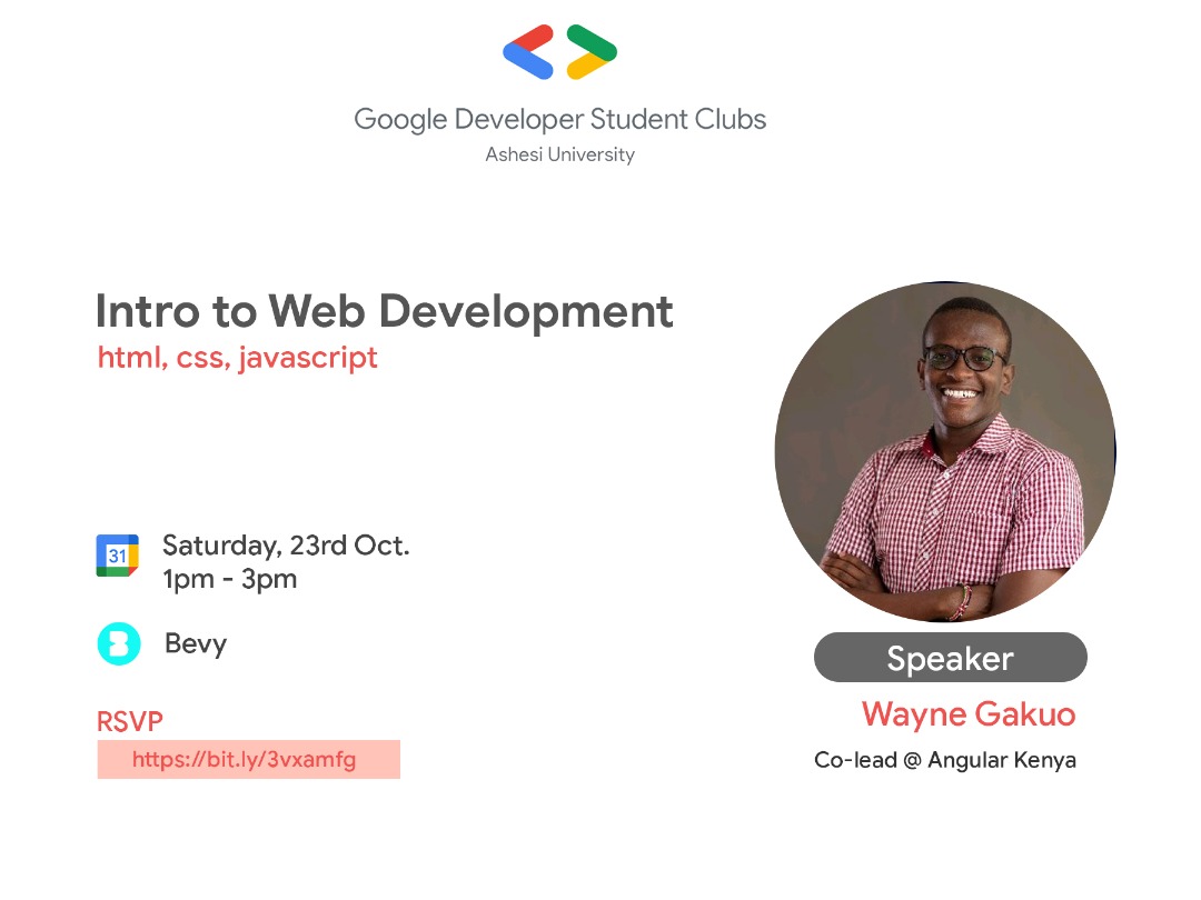 If you're in that stage you don't know how to get started with web development, this talk is for you. 
RSVP here: gdsc.community.dev/events/details…
Honored to be joining <a href="/dscashesi/">Google Developer Group on Campus:Ashesi University</a> once again this weekend🙌🏿
#100DaysOfCode #WebDevelopment