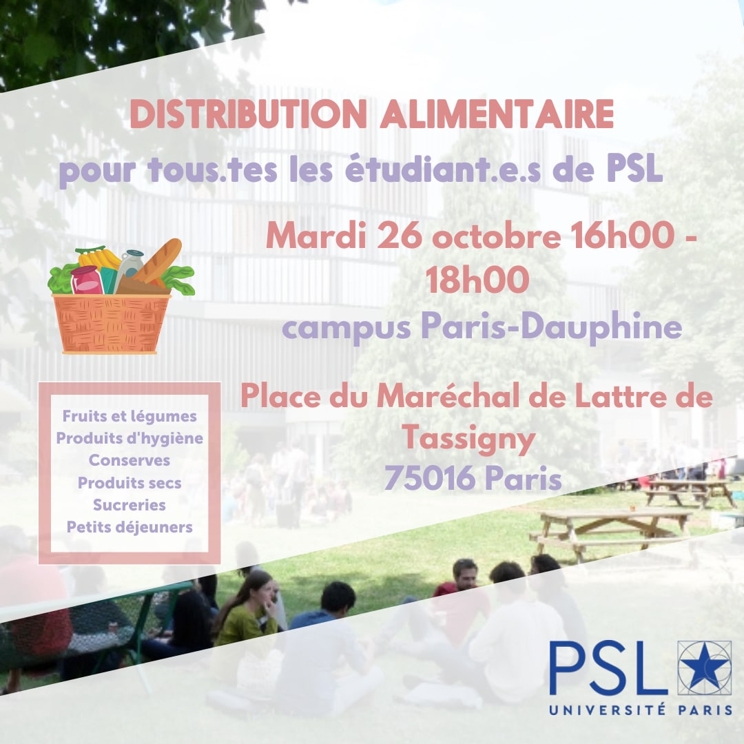 Epicoop revient pour  organiser chaque mois une distribution dans différents établissements, grâce au soutien de <a href="/psl_univ/">Université PSL</a> 

🤝 Prochaine distribution, ouverte à l'ensemble les étudiant•es de PSL sans autre critère,  le 26 octobre de 14h00 à 18h à Dauphine