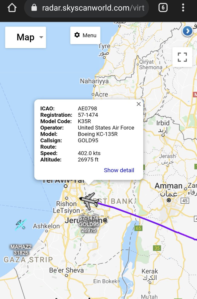 scan_sky's tweet photo. #USAF - Boeing KC-135R - 57-1474 - #GOLD95
Currently Routing Over Israel 🇮🇱
Possibly Dragging The Last 2 x DC F-16s. https://t.co/IhIjQZiPTb