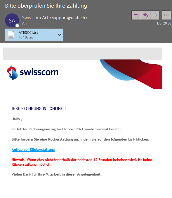 PO3T1985's tweet photo. @swisscom_csirt seems its the time of the year again. Malspam being sent in your name. 

SMTP: h2952048.stratoserver[.]net [85.214.214.224]

URL: hxxps://ferfrekjfer-s-school[.]thinkific[.]com/

Im getting 403 in my sandboxes, no detection from VT. My best guess: cred phishing https://t.co/V7B6N5UGZq