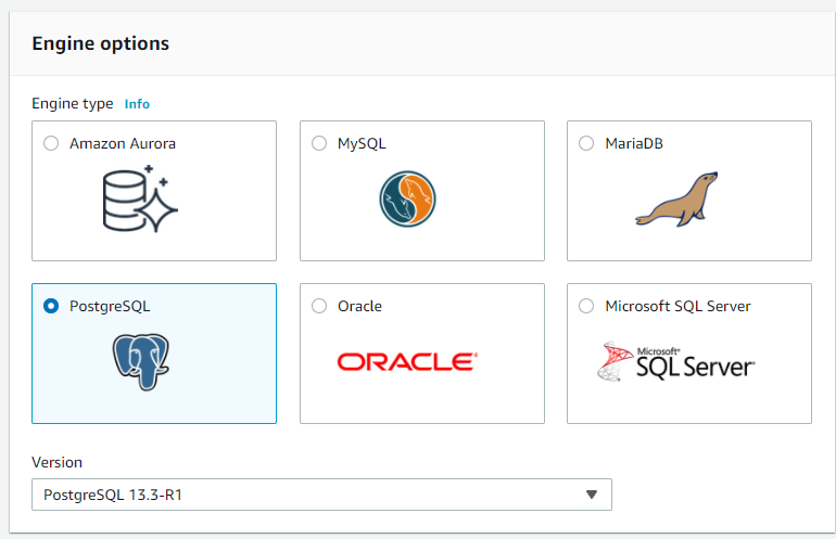 arnibirgisson's tweet photo. @steinnes Not sure how you got to this selection box, but the RDS Create Database wizard in my account still has PostgreSQL as an option (6th option) 🤔 https://t.co/DapuXkyNhL
